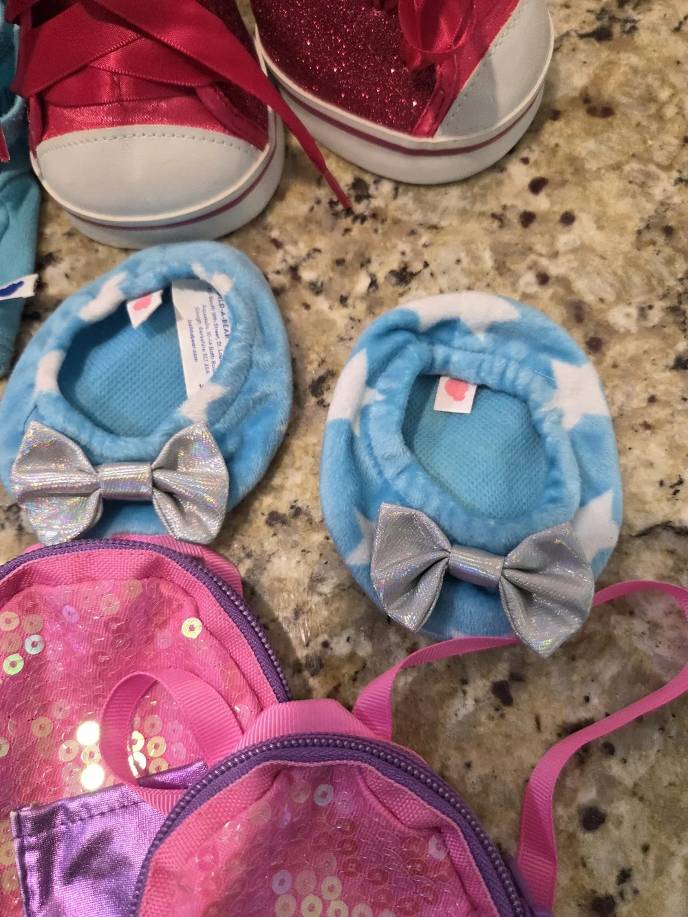 Build A Bear BAB Clothing Lot Pink Glitter Shoes Train Dragon Outfit Backpack